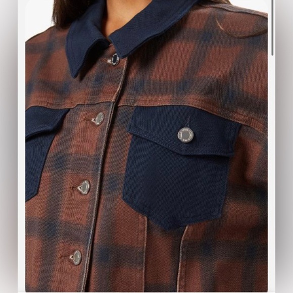 WeWoreWhat modern plaid stretch twill colorblock denim jacket size medium new - Picture 7 of 17